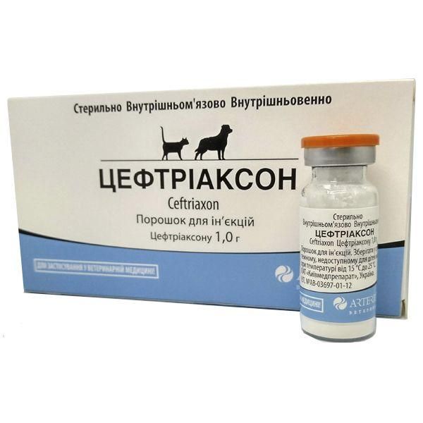 Цефтріаксон Артеріум ін'єкційний антибіотик для собак і котів, 1 флакон х 1 гр 295 фото