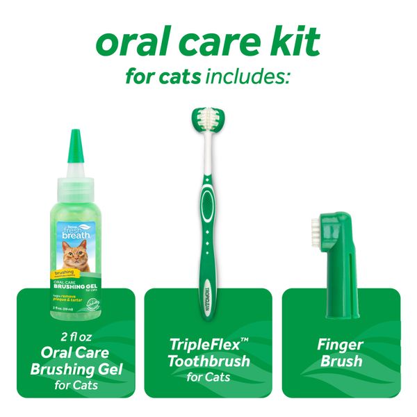 Набір Тропіклін Свіже Дихання Tropiclean Fresh Breath Oral Care Kit for Cat для кішок, гель 59 мл + 2 зубні щітки 5435 фото